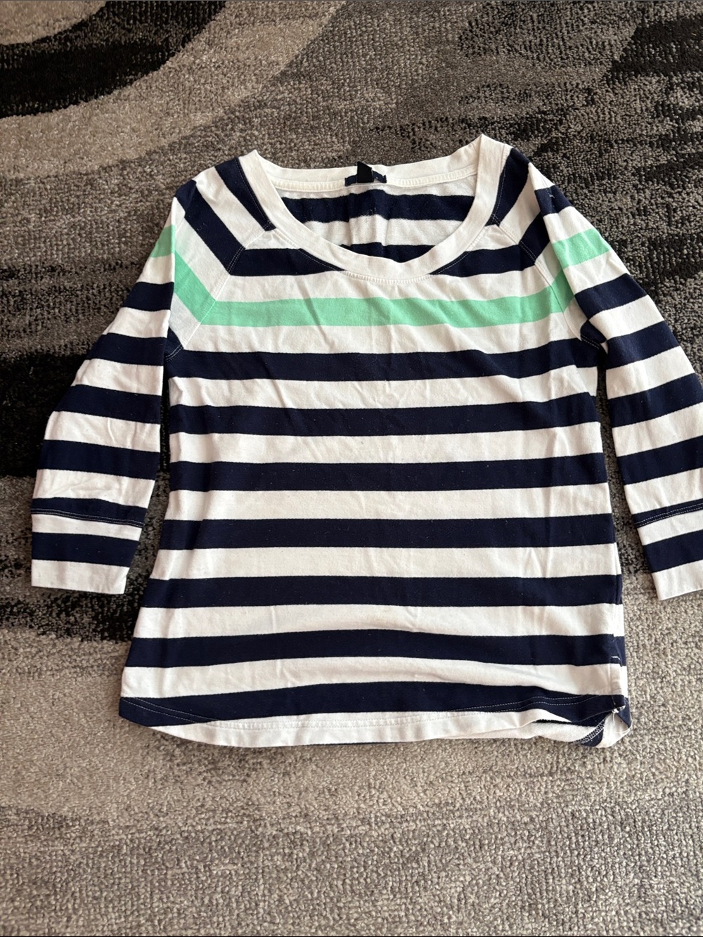 Gap Cotton Navy & White Striped Top with Mint Accent Size S